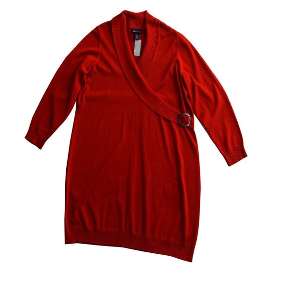 Size 14/16 1X Red Soft Knit Sweater Dress Buckle Fall Winter Cozy Plus Size - Picture 6 of 8